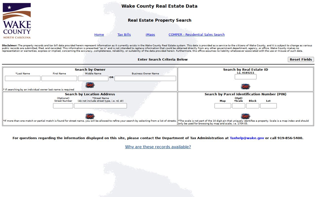 Wake County people search through the real estate owner and parcel fields