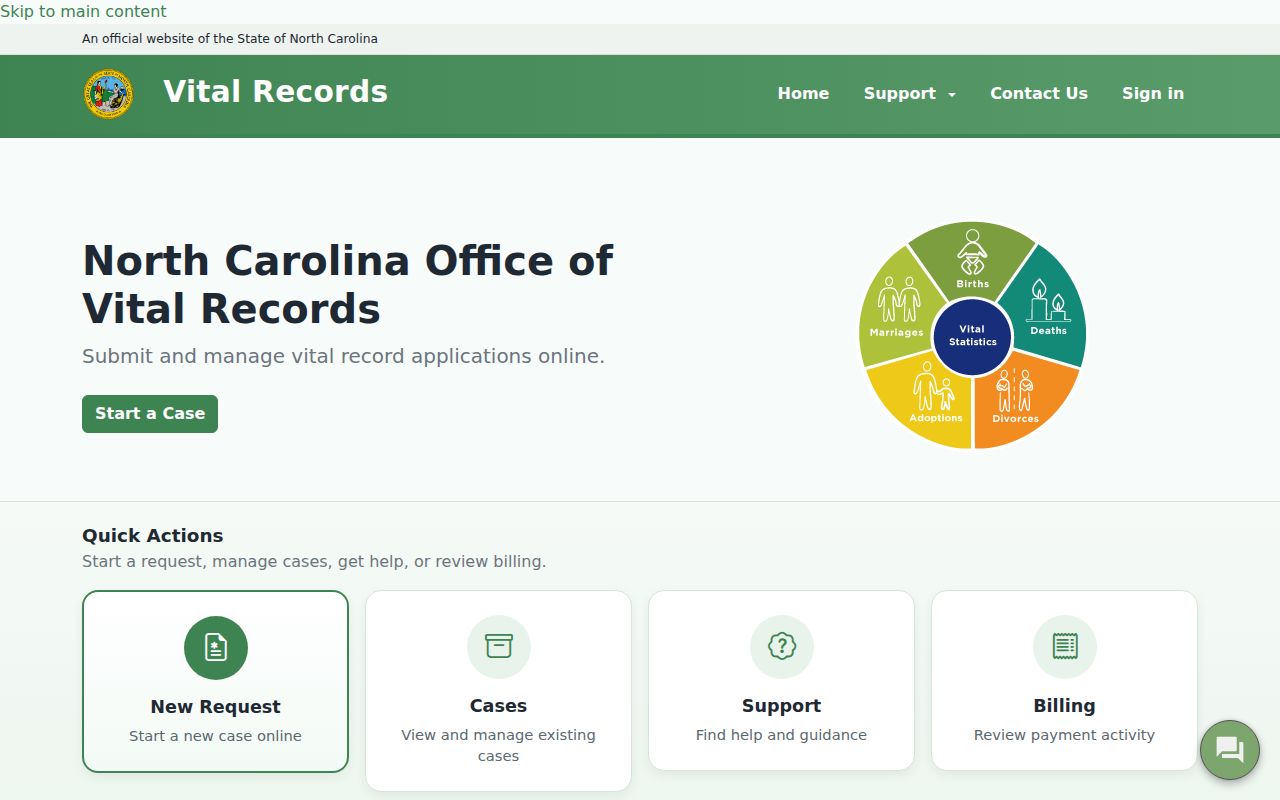 Wake County people search using the North Carolina vital records request portal
