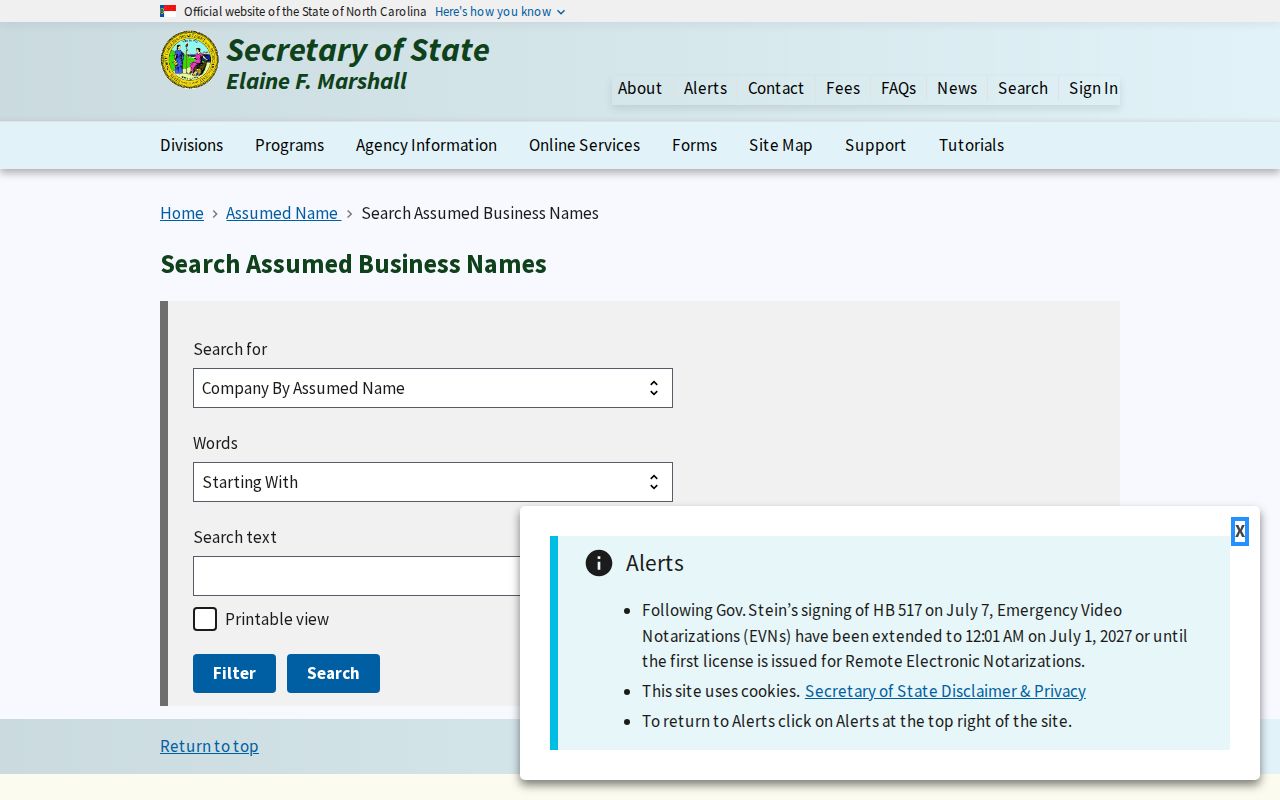 Wake County people directories assumed business name search