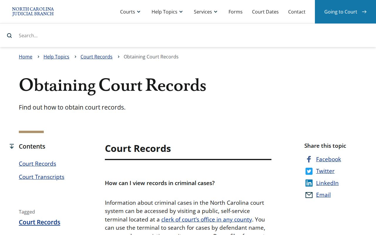 Wake County public records routes for court dockets and files