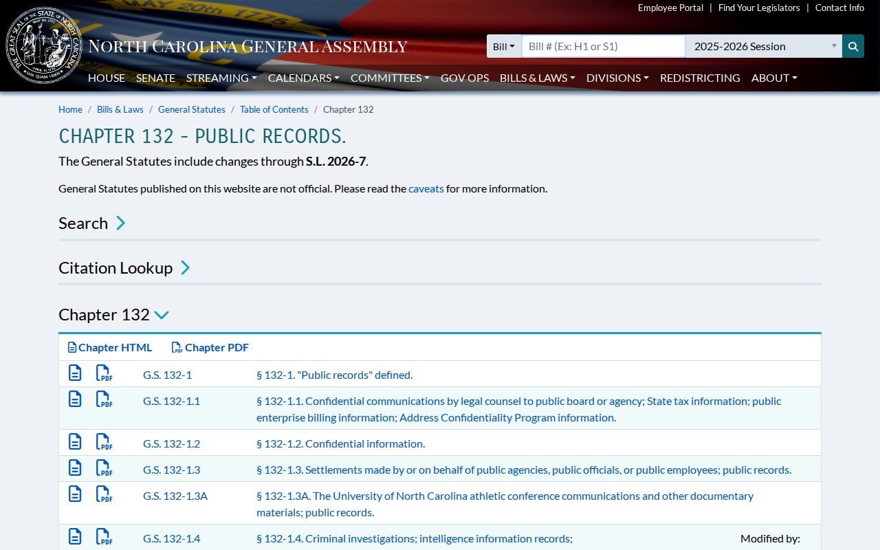 Wake County public records law section index