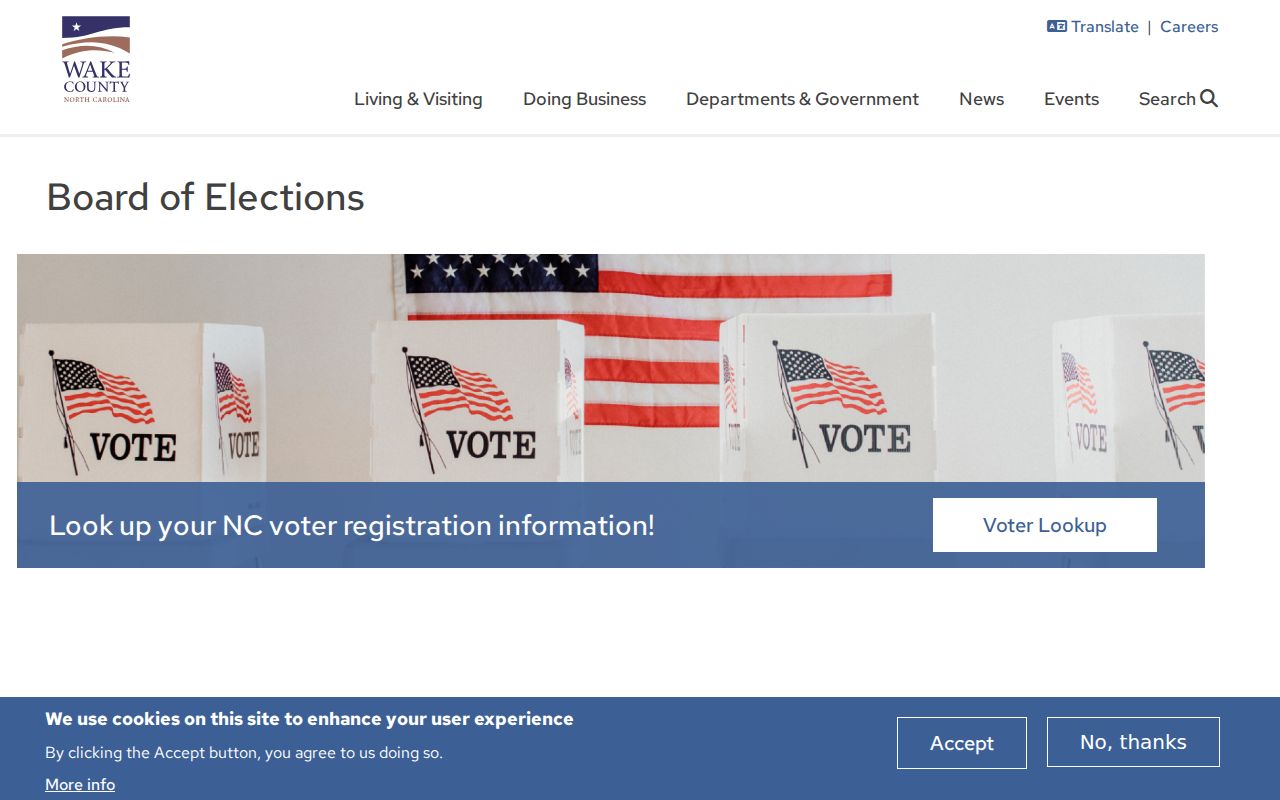 Wake County voter registration Board of Elections access page
